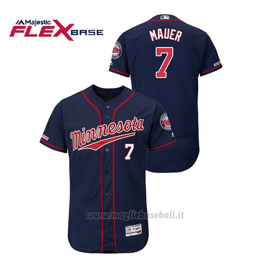 Maglia Baseball Uomo Minnesota Twins Joe Mauer 150th Aniversario Patch Autentico Flex Base Blu2